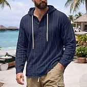 economico Vacanza-Per uomo Camicia Camicia di lino Camicia Estiva Abbigliamento da spiaggia Camicia con cappuccio Camicie a righe Tinta unica Casuale Vacanza Nero Bianco Blu marino Cachi Manica Lunga Felpa con