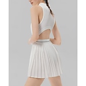 baratos Vestido Feminino-Mulheres Cor Sólida Vestido de tênis com shorts e sutiã embutidos Vestido esportivo Sem Manga Zip Up Bolsos Elástico Respirável Tênis Corrida Ginástica Gola Alta Vestidos Moletom Preto Branco Roupas