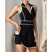 billiga Kvinnors klänning-Dam Lappverk Petit tennisklänning Tennisklänning med shorts Sportklänning Ärmlös Dragkedja Ficka Elastisk Svettavvisande Andningsfunktion Tennis Löpning Kondition Hög hals Klänningar Träningsoverall