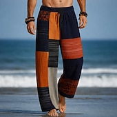economico Pantaloni casual stampati da uomo-Per uomo Geometrico Blocco di colori Patchwork Pantaloni Pantaloni Larghi Pantaloni casual Misura del girovita medio Moda Casa All'aperto Vacanza Coulisse elastica in vita Pantaloni tipo lino con