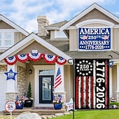 ieftine 250 de ani de la-Banner de grădină vintage cu steagul american, aniversare de 250 de ani a SUA (1776-2026), cu design roșu, alb și negru, pentru decor exterior