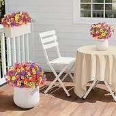  24 csokor művirág kültéri és beltéri használatra, műanyag művirágok százszorszépekkel és eukaliptusz levelekkel otthoni kerti dekorációhoz, verandára, ablakládába (mix fukszia lila színben)