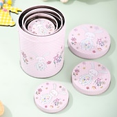 cheap Easter-4pcs/set Easter Pink Bunny Tin Storage Bucket, Metal Rabbit Candy Gift Packaging Can, Empty Treat Container Box