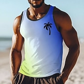 economico Tropische Urlaub-T-Shirts-Canotta da uomo senza maniche, scollo a U, estiva, ciano, azzurro, giallo sfumato, sfumato, minimalista, nero, palma, spiaggia tropicale, vacanza, moda, strada, casual, sportivo, t-shirt per uomo
