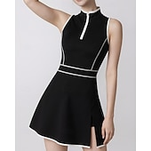 billiga Kvinnors klänning-Dam Lappverk Petit tennisklänning Tennisklänning med shorts Sportklänning Ärmlös Dragkedja Ficka Elastisk Svettavvisande Andningsfunktion Tennis Löpning Kondition Hög hals Klänningar Träningsoverall