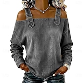 abordables Blusas Sencillas-Mujer Blusa Espalda al Aire Color sólido Elegante Vacaciones Vintage Manga Larga Hombros Caídos Tops regulares Diario Exterior Ropa de calle Azul Piscina Bleu Ciel Tela caqui oscura Negro Azul Oscuro