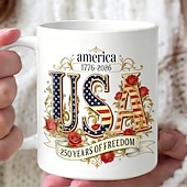 olcso Bögrék és csészék-Amerikai 250. évfordulós kerámia kávésbögre, 11.2/15.2 oz-os fehér bögre amerikai zászlóval &amp;250 éves, félszáz éves kerámia kávésbögre, 1776-2026 America 250, ideális irodába vagy gyűjtőknek