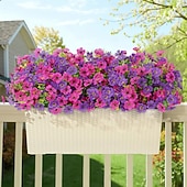 olcso Művirág-24 csokor művirág kültéri és beltéri használatra, fukszia színű &amp;lila műanyag művirágok százszorszép eukaliptusz levelekkel otthoni kerti dekorációhoz, verandára, ablakládába