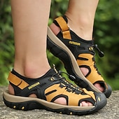 voordelige Buitensandalen-Gele outdoor wandelschoenen voor heren van imitatieleer, waterdichte en sneldrogende sandalen voor buitenavonturen, strandvakanties en reizen.