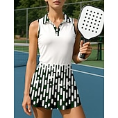 levne Sada ženského tenisu-Dámské Geometrický Sportovní sada Tenisová sada Tenisová sukně Tenisové tričko 2 kusy Bez rukávů Slátanina Tisk Prodyšné Tenis Golf Badminton Přehnutý Sukně Černá Fialová Námořnická modř Oblečení na