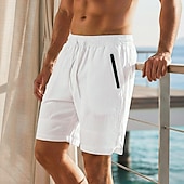 preiswerte Urlaub-Herren Shorts Leinenshorts Sommershorts Strandshorts Kordelzug Tasche Elastischer Bund Einfach Einheitliche Farbe Komfort Atmungsaktiv Kurz Lässig Täglich Ferien Mode Klassicher Stil Blau Weiß