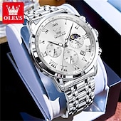 abordables Relojes de Cuarzo-Nuevo reloj de negocios para hombre de la marca Olevs con pantalla luminosa, función de cronómetro, calendario, indicador de 24 horas, reloj de cuarzo multifuncional, informal y moderno, resistente al