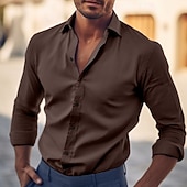 preiswerte Businesshemden für Herren-Herren Hemd Kleidhemd Einfach Büro &amp; Karriere Hochzeitsfeier Hellblau Schwarz Weiß Rote Langarm Revers Sommer Bekleidung