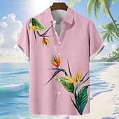 preiswerte Tropische Pflanzen-Herren Blumendruck Tropische Blumen Sommer Hawaiihemd Knopfhemd Alohahemd Kurzarm Hawaiianisch Urlaub Ferien Strandbekleidung Sommer Frühling Umlegekragen 3D-Druck Leinenähnliches Hemd Blau Rosa Grün