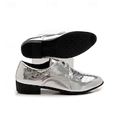 זול נעלי דרבי-נעלי ערב מטאליות לגברים בצבע תנין מוזהב - נעליים רשמיות מבריקות למסיבות, חתונות ואירועי מועדוני לילה