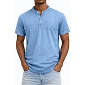 levne Ležérní tričko Henley-Pánské Tričko Henley Košile ze 100% bavlny Krátký rukáv Bez vzoru Retro Na běžné nošení Retro styl Barvení oděvů Vyprané Henley Ležérní Jaro léto Léto Jaro Fialová Tričko Henley