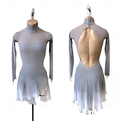 abordables Vestidos de Patinaje Artístico-Vestido de patinaje artístico Chica Patinaje Sobre Hielo Vestidos Negro Gris Ligero Retazos Espalda Abierta Elástico Entrenamiento Competición Ropa de Patinaje Clásico Cristal / Strass Manga Larga