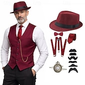 voordelige Outfits-Roaring jaren '20 Jaren 1920 Retro vintage Outfits Hesje Accessoireset Heer Gangster Kostuum Voor heren Carnaval Maskerade Cocktailparty Thema feest Volwassenen Das Ves Meer Accessoires