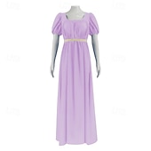 preiswerte Kleid-19. Jahrhundert Regency-Zeit Knöchellänge Kleid Kurze Ärmel Prinzessin Dame Edelfrau Einfarbig Quadrathals Kostüm Damen königlich Halloween Karneval Teegesellschaft LARP Renaissance-Messe Erwachsene