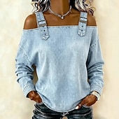 abordables Blusas Sencillas-Mujer Blusa Espalda al Aire Color sólido Elegante Vacaciones Vintage Manga Larga Hombros Caídos Tops regulares Diario Exterior Ropa de calle Azul Piscina Bleu Ciel Tela caqui oscura Negro Azul Oscuro