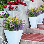 Недорогие Искусственные цветы-24 пучка искусственных цветов для улицы, искусственные растения из пластика, устойчивые к УФ-излучению, для подвесных кашпо, веранды, окна, дома, свадьбы, осеннего и летнего декора (24, фуксия, фиолетовый, желтый, зеленый)