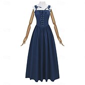 cheap Dresses-Vintage Medieval Renaissance Long Length Dress Fairy Lace up A-Line Fancy Dress Women's Fantasy Halloween Carnival Masquerade Renaissance Fair LARP Retro Theme Party Adults Dress