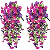 お買い得  造花-4個の吊り下げ式人工アサガオのつる、UV耐性造花、屋外用、玄関ポーチの庭の結婚式用の造花、造花のつる、夏の屋内屋外装飾