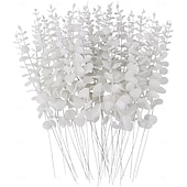 baratos Flor artificial-24 hastes artificiais de eucalipto branco, folhas e galhos de eucalipto de 38 cm (15 polegadas) para buquê de casamento e decoração de casa.