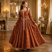 preiswerte Kleid-Mittelalterlich Renaissance Bodenlang Kleid langarm Prinz Königin A-Linie Kostüm Damen königlich Halloween Karneval Maskerade Renaissance-Messe LARP Erwachsene Kleid Ganzjahres