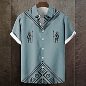 ieftine Model etnic-Bărbați Model Geometric Cultura indiană Popoarele indigene Cămașă Camașă cu nasturi Manșon scurt Vintage Retro Zilnic În aer liber Vacanță Vară Primăvară Răsfrânt Imprimare 3D Cămașă de in Albastru