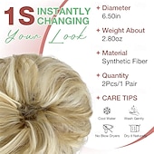 رخيصةأون الشعر المعقوص-قطعتان من وصلات الشعر على شكل كعكة فوضوية، كبيرة ومموجة ومجعدة، مطاطية، على شكل كعكة، كثيفة ورقيقة، على شكل كعكة دونات، وصلات شعر مرفوعة، أشقر رمادي ممزوج بأشقر فاتح