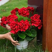 baratos Flor artificial-2 unidades de flores artificiais de begônia vermelha, flores de gerânio artificiais de seda, hastes florais artificiais para casamento, sala de estar, decoração de casa