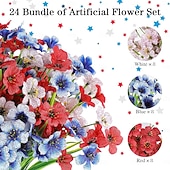 baratos Flor artificial-24 ramos de flores artificiais para decoração externa, patriótica, 250º aniversário, 4 de julho, Dia da Independência, flores artificiais de plástico que não desbotam, para jardim, varanda, floreira,