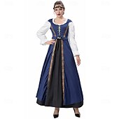 economico Vestito-Retrò Vintage Medievale Rinascimento Lunghezza al pavimento Vestito Lunghe Vichingo Allacciato Costume Per donna Fantasia Halloween Carnevale Fiera Rinascimentale LARP Festa a tema retrò Adulti