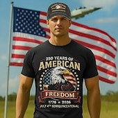 cheap Men's Collection-250th Anniversary for USA T-shirt &amp; Baseball Cap Set - USA Flag Eagle Graphic Tee 1776-2026 Patriotic for Men Adults for Independence Day