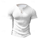 ieftine Tricou din tricot cu nervuri-Bărbați Tricou Cămașă musculară Tricou din tricot cu nervuri Tee Top Manșon scurt Mânecă scurtă În V Henley Vară Primăvară Toate Sezoanele Simplu Pit Strip Modă Designer De Bază Nasturi Casual