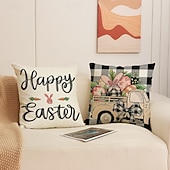 cheap Throw Pillows &amp; Covers-Set of 4 Happy Easter Bunny Egg Pillow Covers Linen Throw Cushion Covers Spring Holiday Decorative Sofa Home Pillow Covers