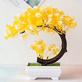 levne Umělé rostliny a zeleň-Umělé rostliny, malé umělé bonsaje pro domácí dekorace, obývací pokoj, koupelna, knihovna, předsíň, stůl, nástěnná police, moderní farmářská dekorace, výška 8,5 cm, zelená