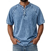  Miesten T-paita Demin paita 100 % puuvillahappopesupaita Henley toppi Lyhythihainen Tavallinen Vintage Katutyyli Vapaa-aika Pesty Raglan Sleeves Stand-kaula-aukko Henley Kausaliteetti Koti Katu Kevät