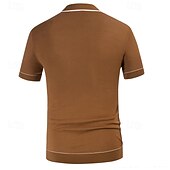 お買い得  メンズ クラシックポロ-男性用 ニットポロ カジュアル ラペル 半袖 オールドマネースタイル ストライプ ライン／ウェイブ ポケット 夏 春 ダークブラウン ダックグレー ネイビーブルー ダークグリーン カーキ色 ニットポロ