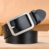 cheap Men's Belt-Men Belt Classic Leather Elegant Fashion Casual Solid Color Black Red Casual Daily Business Waist Belt