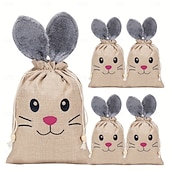 cheap Easter-5/10 Pcs Easter Linen Drawstring Gift Bag, Burlap Bags with Fluffy Bunny Ears, Perfect for Holding Easter Eggs, Cookies, Chocolates, Bunny Party Favor Bags, Easter Candy Egg Hunt for Kids