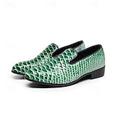 halpa Loafers-Miesten vihreät ja ruskeat käärmekuvioiset nahkaiset loaferit, slip-on-muodinmukaiset kengät yökerhoihin, juhliin ja rohkeisiin muotilausuntoihin