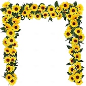 economico Fiore finti-Confezione da 3 ghirlande di girasoli artificiali, 7,5 piedi/filo di girasoli di seta appesi, fiori rampicanti con foglie verdi per la stanza, la cucina, il giardino, il compleanno, il matrimonio, il