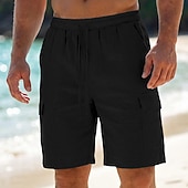 voordelige Vakantie-Voor heren Cargoshorts Korte broek Linnen korte broek Zomer korte broeken Strandshorts Trekkoord Elastische taille Meerdere zakken Effen Effen kleur Korte Buiten Strand Vakantie Hawaii Zwart Wit