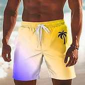 billige Tropiske planter og blomster-Herre Kokosnøttre Gradientfarge Tropiske planter Badeshorts Surfeshorts Medium Midje Hawaiisk Strandferie Sidelommer Mesh fôr Elastisk snøring i midjen Designer Klær
