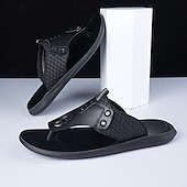 Недорогие Повседневные сандалии-Стильные мужские шлепанцы из искусственной кожи, дышащий дизайн, идеально подходящие для летнего отдыха на пляже и у бассейна.