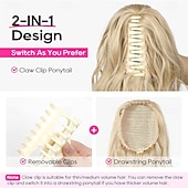 cheap Ponytails-Ponytail Extension, 18" Claw Clip Ponytail Extension Wavy Ponytails Hair Extensions Jaw Clip on Pony Tails Natural Synthetic Hairpiece for Women Daily, Dark Ash Blonde with Golden Ends 18 Inch