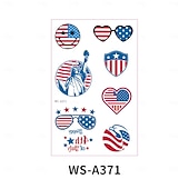  10/20 feuilles d'autocollants de tatouage pour la fête de l'indépendance américaine en stock. Vente en gros d'autocollants de tatouage décoratifs pour le maquillage du visage et la célébration du
