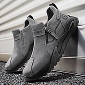 cheap Slip-On Casual Shoes-Men's Khaki and Black Slip-On Sneakers with Side Zipper, Lightweight Athletic Casual Shoes for Daily Walking, Travel and Outdoor Activities